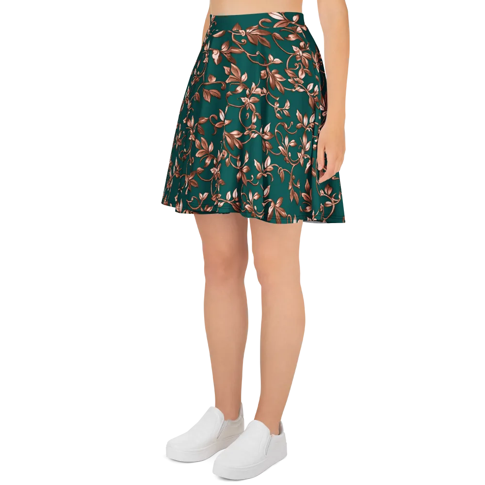 Verdigris Bloom on Skater Skirt — Left