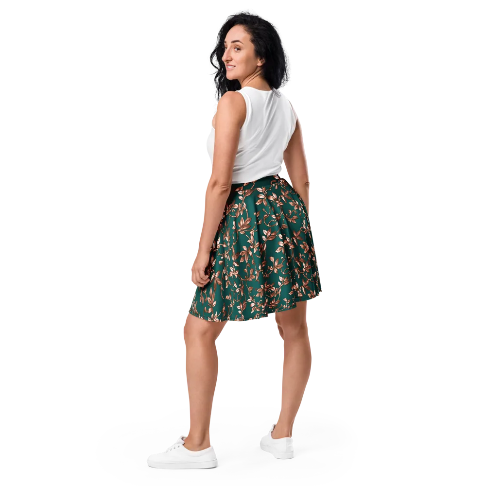 Verdigris Bloom on Skater Skirt — Back