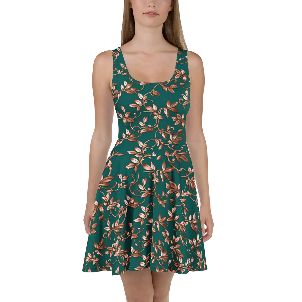 Verdigris Bloom on Skater Dress — Front