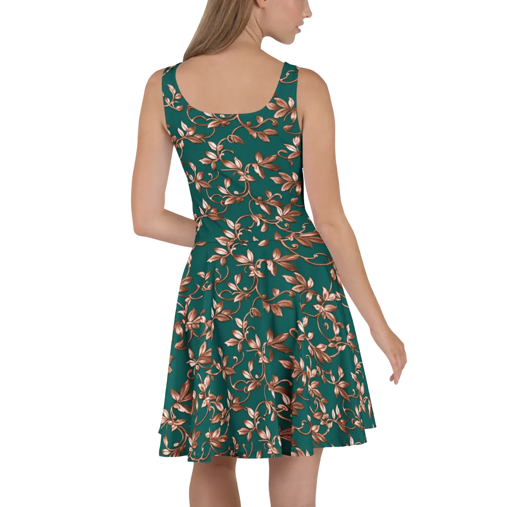 Verdigris Bloom on Skater Dress — Back