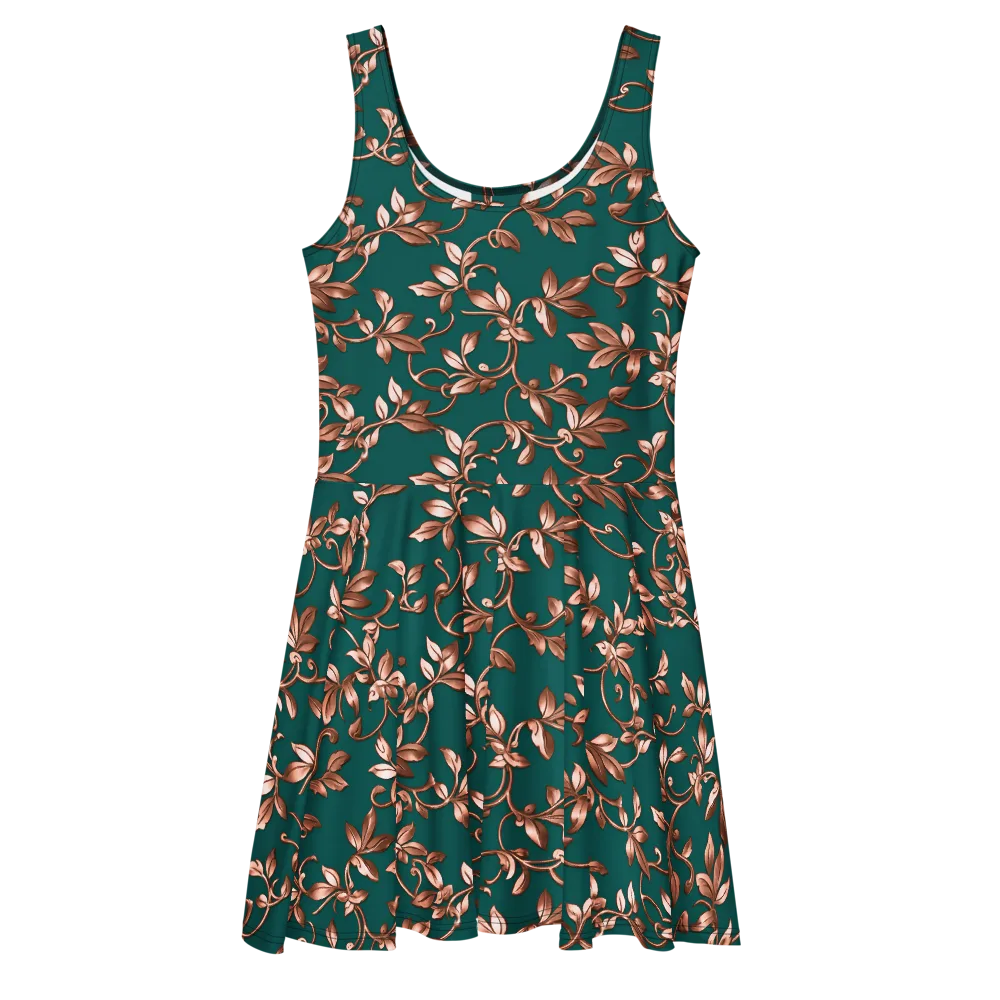 Verdigris Bloom on Skater Dress — Front