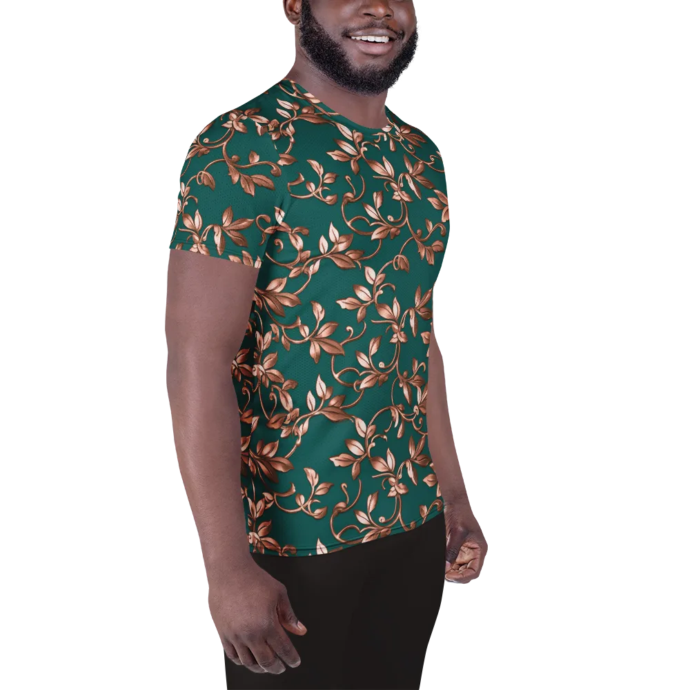 Verdigris Bloom on Men's Athletic T-Shirt — Right