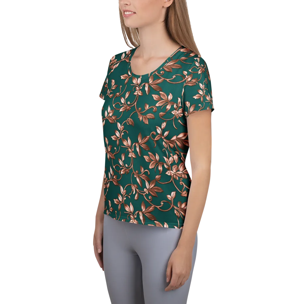 Verdigris Bloom on Women's Athletic T-Shirt — Left
