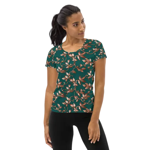 Verdigris Bloom on a Women's Athletic T-Shirt