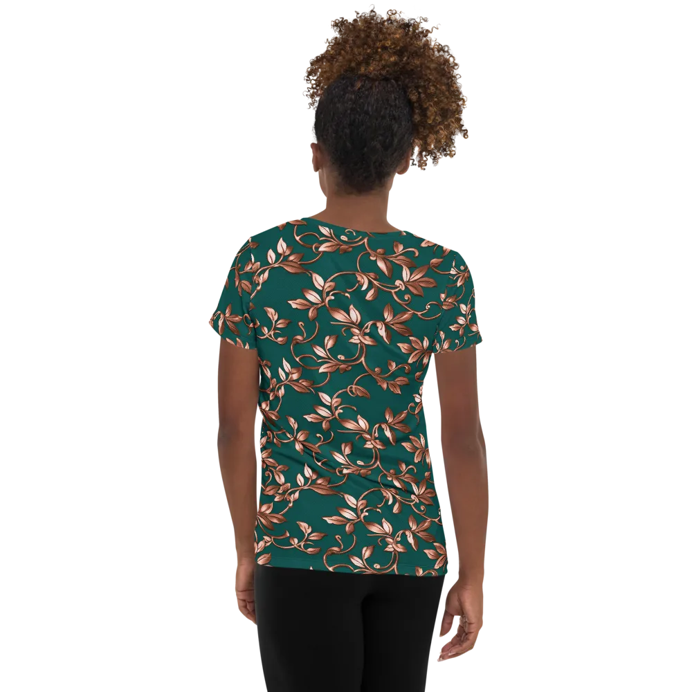 Verdigris Bloom on Women's Athletic T-Shirt — Back