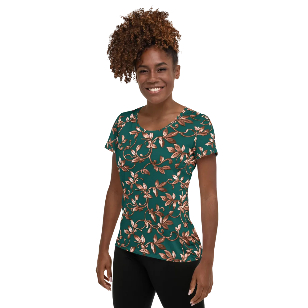 Verdigris Bloom on Women's Athletic T-Shirt — Left