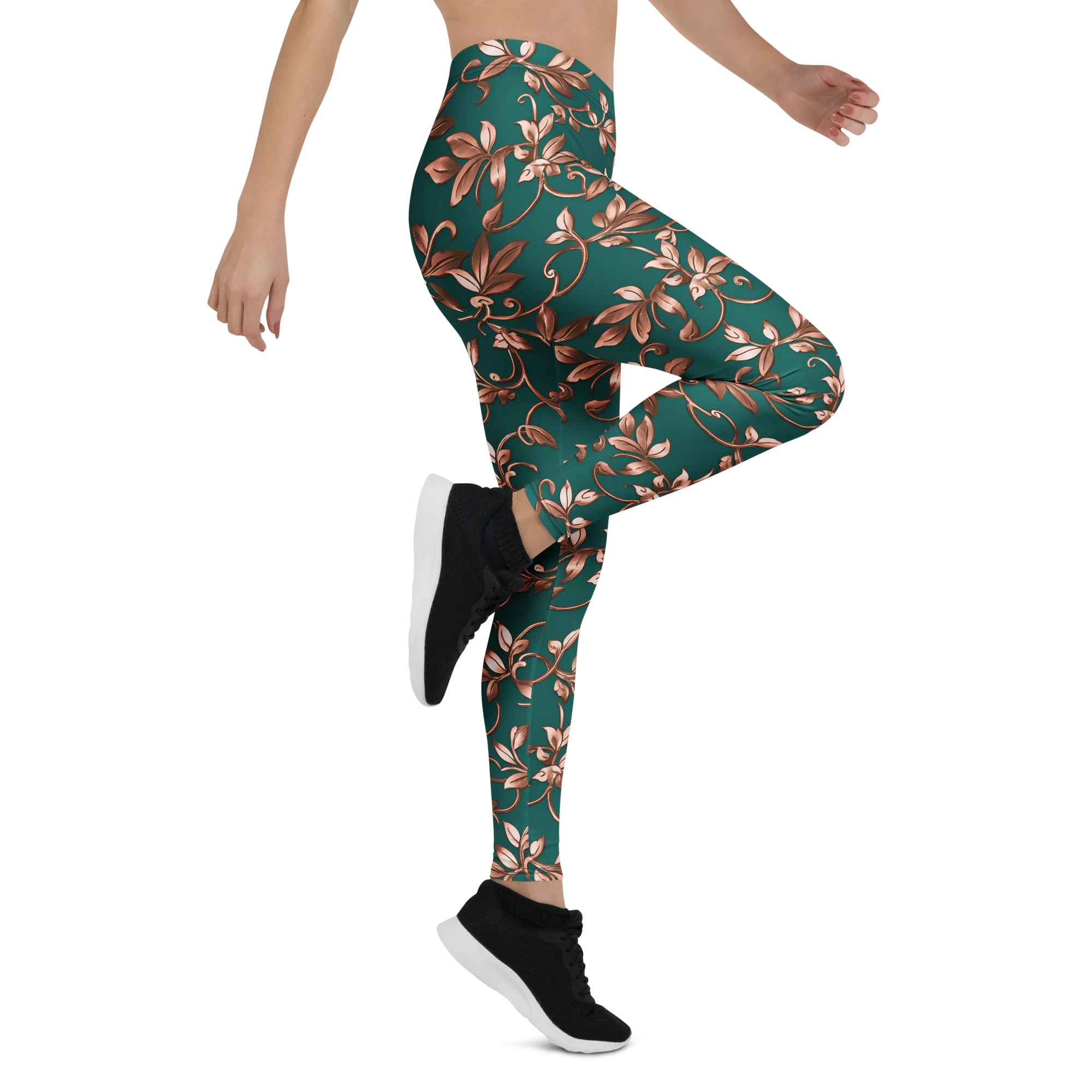 Verdigris Bloom on Leggings — Right