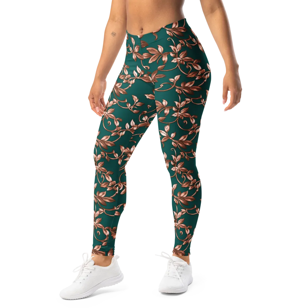 Verdigris Bloom on Leggings — Left Front