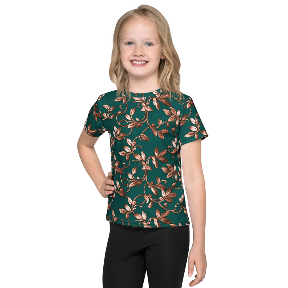 Verdigris Bloom on Kids Crew Neck T-Shirt — Front