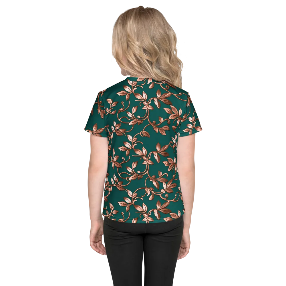 Verdigris Bloom on Kids Crew Neck T-Shirt — Back