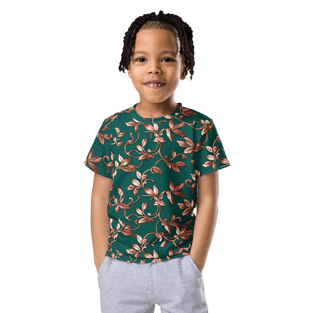Verdigris Bloom on Kids Crew Neck T-Shirt — Front