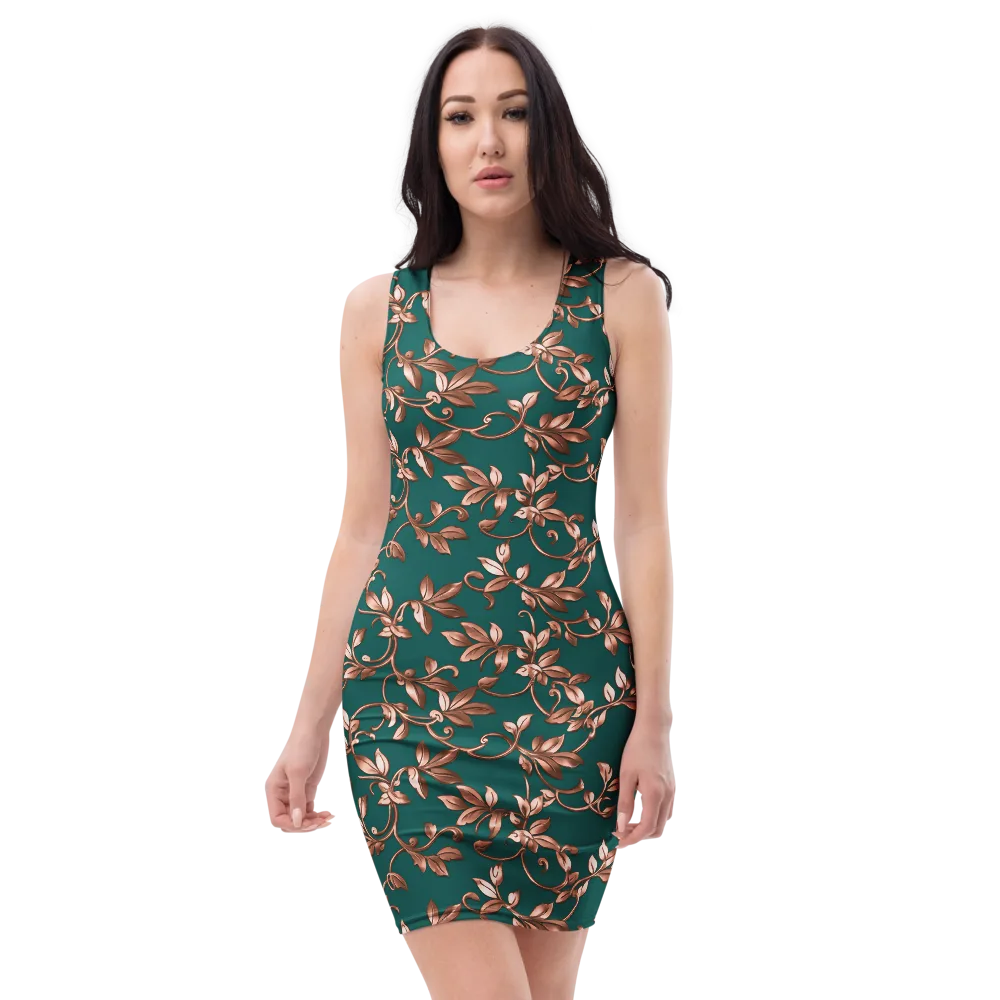 Verdigris Bloom on Bodycon Dress — Front