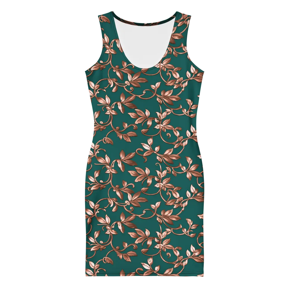 Verdigris Bloom on Bodycon Dress — Front