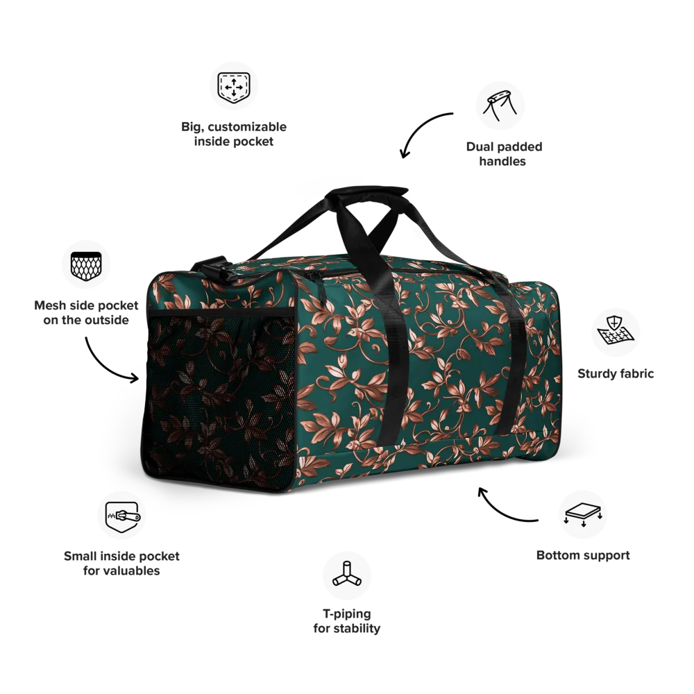 Verdigris Bloom on Duffle Bag — Right Front