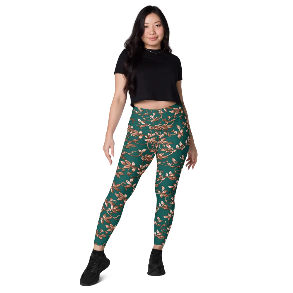 Verdigris Bloom on Leggings with Pockets — Front