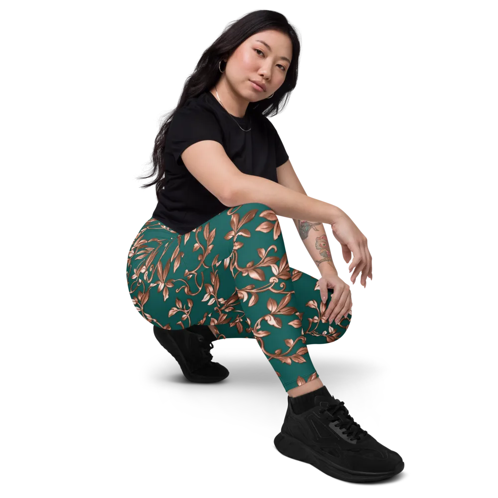 Verdigris Bloom on Leggings with Pockets — Right Front