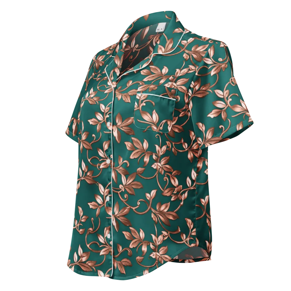 Verdigris Bloom on Women's Short Sleeve Pajama Top — Left Front
