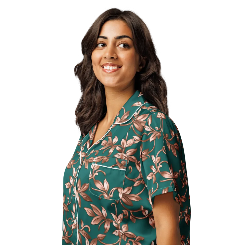 Verdigris Bloom on Women's Short Sleeve Pajama Top — Left Front