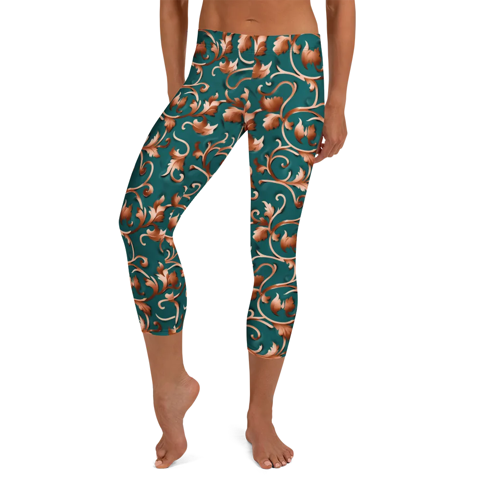 Copper Arabesque on Capri Leggings — Front