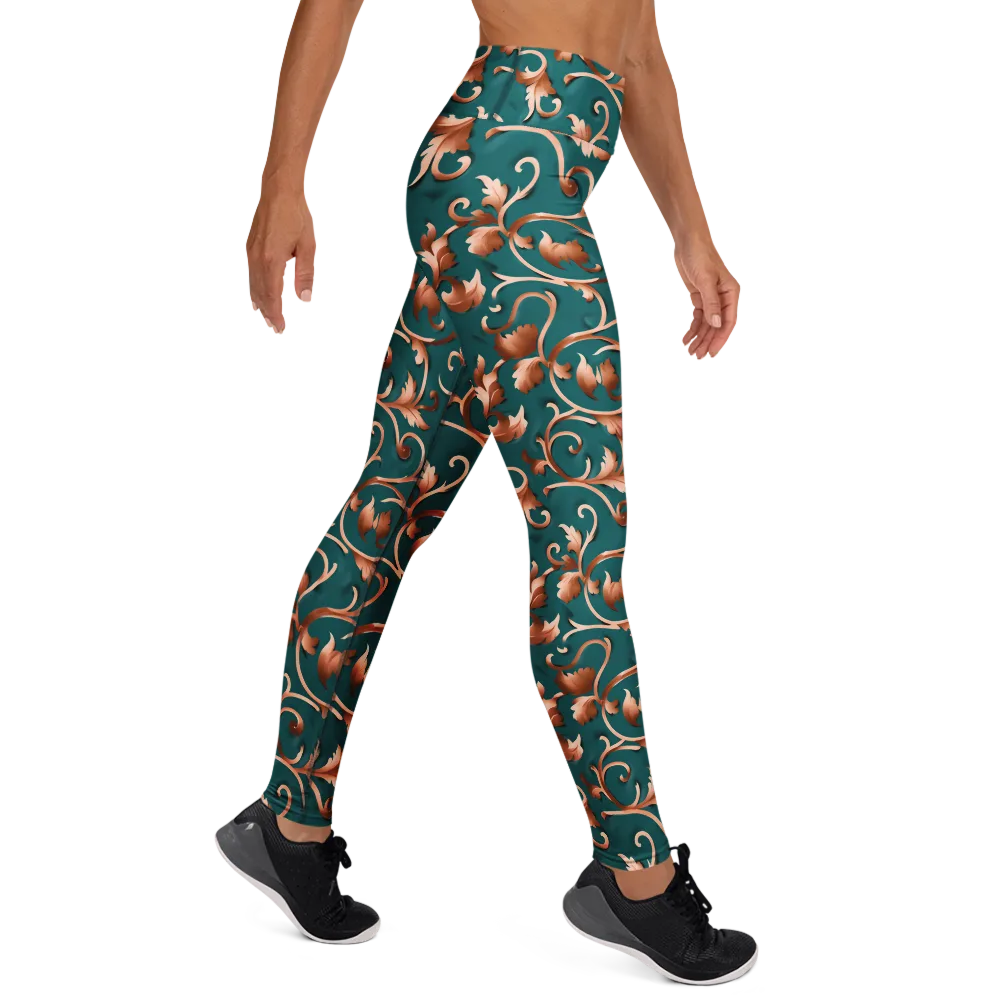 Copper Arabesque on Yoga Leggings — Right