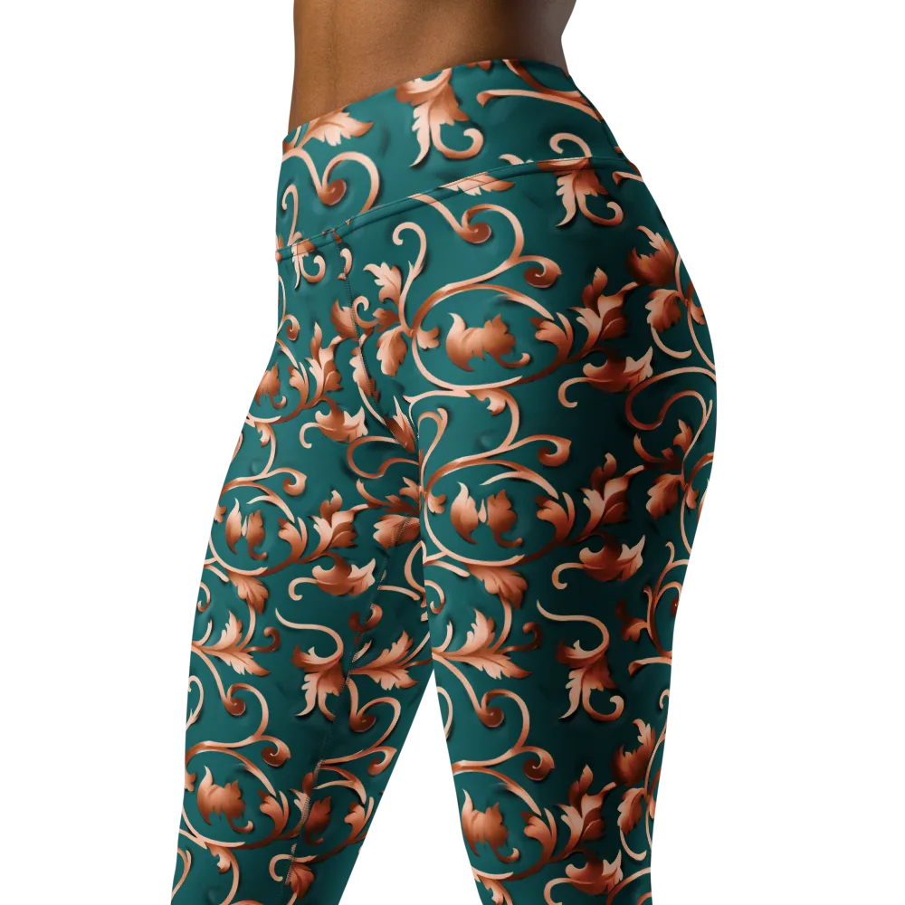 Copper Arabesque on Yoga Leggings — Left Front