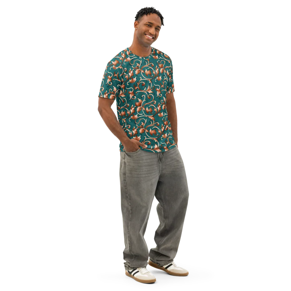 Copper Arabesque on Men's Cotton Crew Neck T-Shirt — Right Front