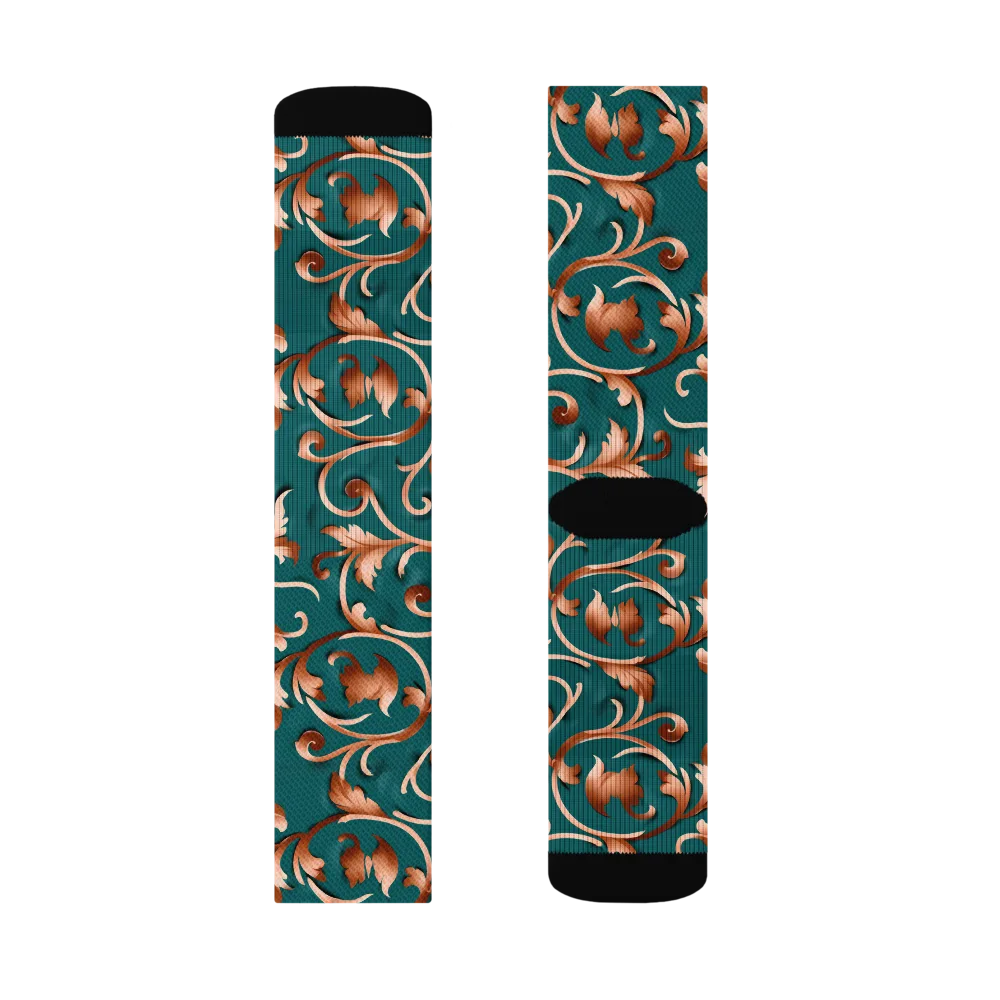 Copper Arabesque on Socks — Right Sock