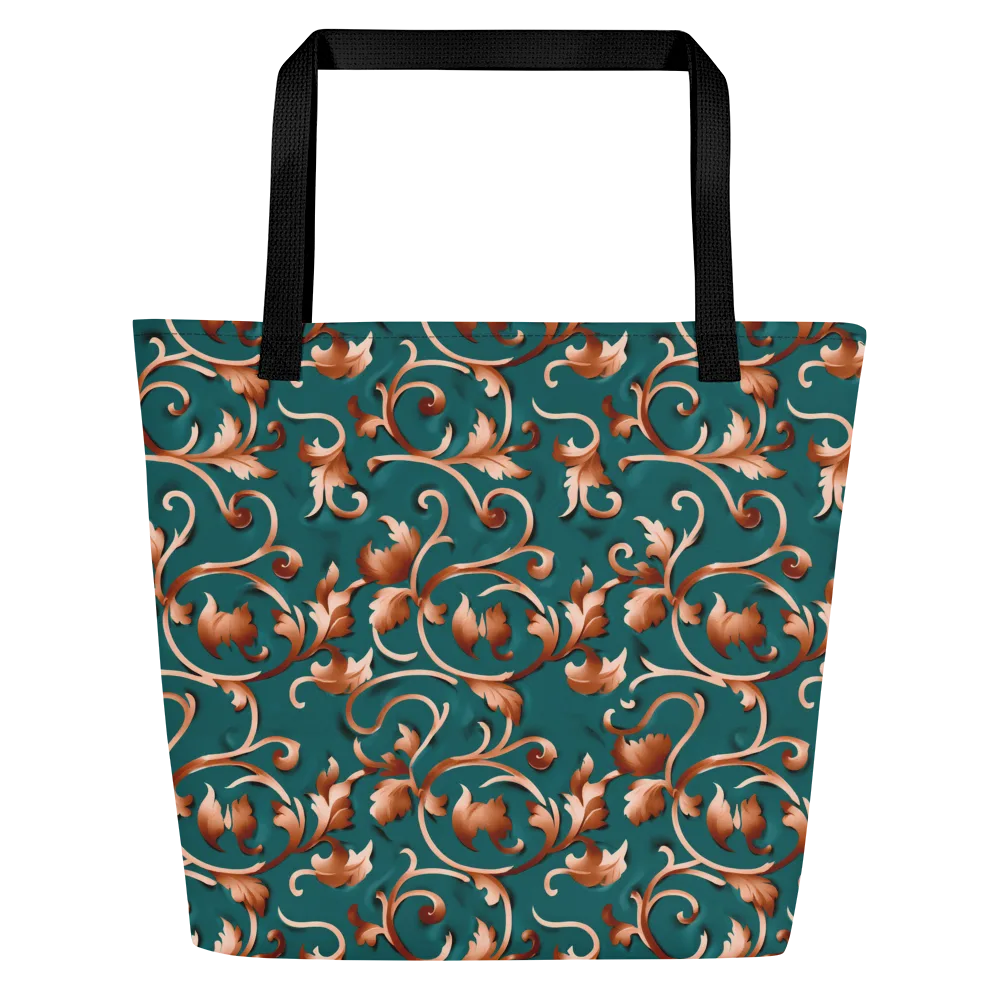 Copper Arabesque on Large Tote Bag W/ Pocket — Front
