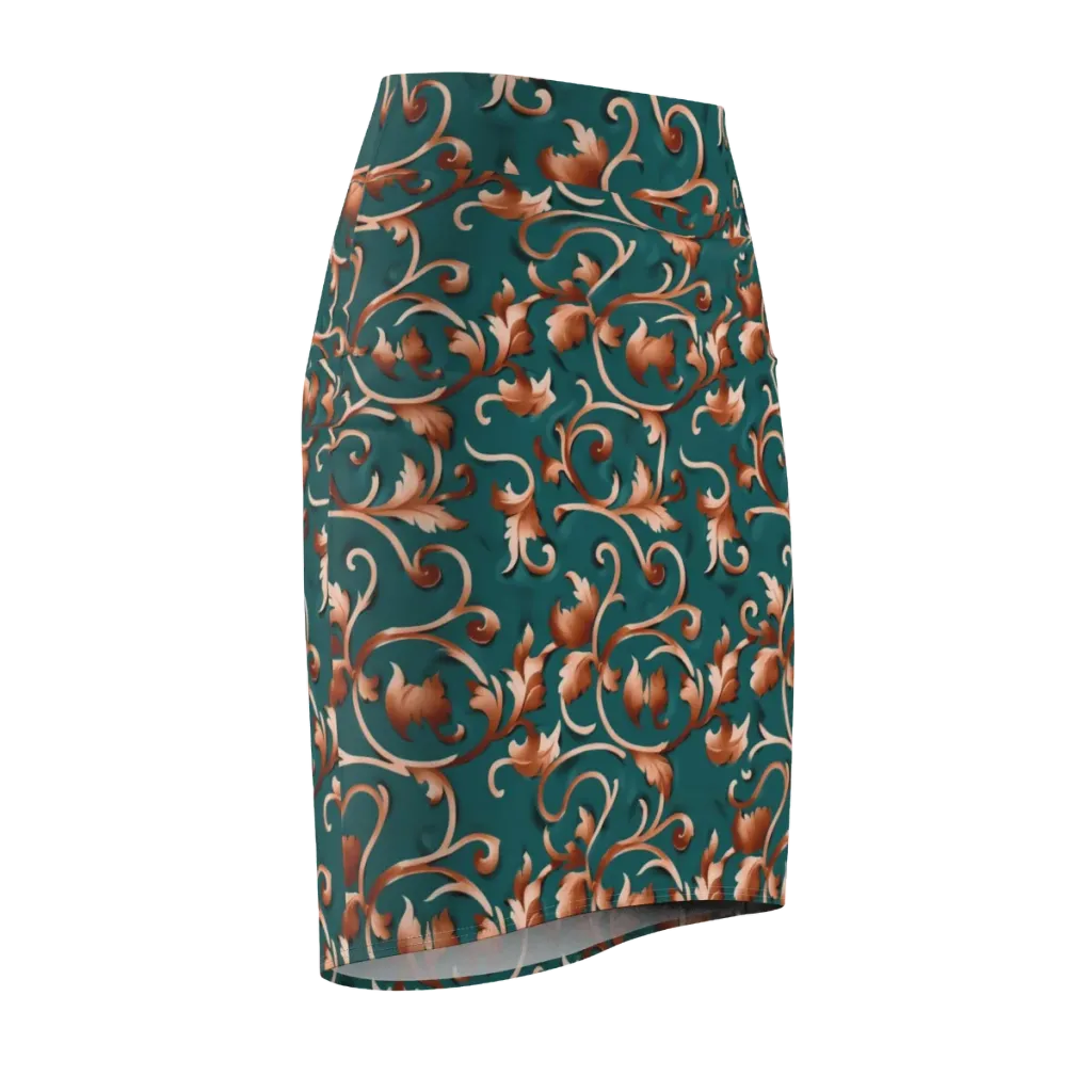 Copper Arabesque on Pencil Skirt — Front Side