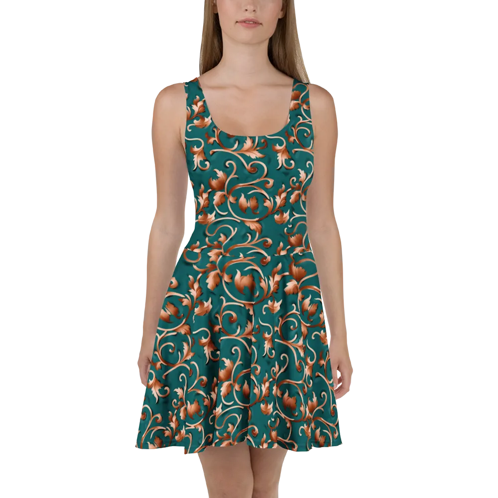 Copper Arabesque on Skater Dress — Front