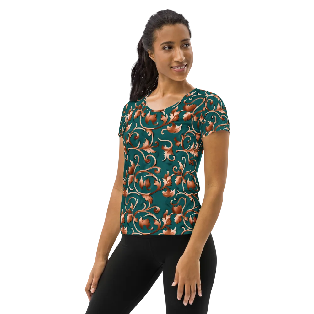 Copper Arabesque on Women's Athletic T-Shirt — Left