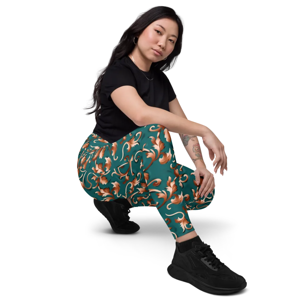 Copper Arabesque on Leggings with Pockets — Right Front