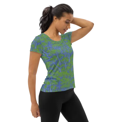 Bluegum Canopy on a Women's Athletic T-Shirt
