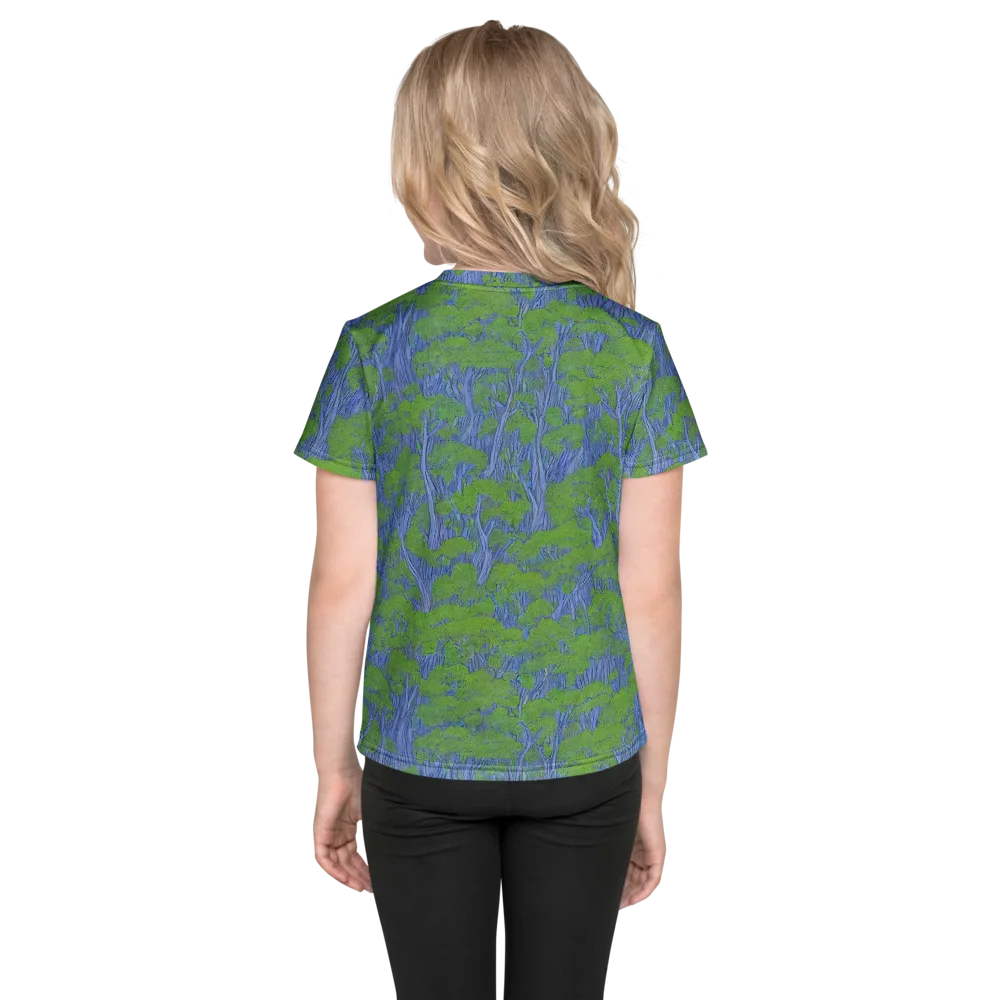 Bluegum Canopy on Kids Crew Neck T-Shirt — Back