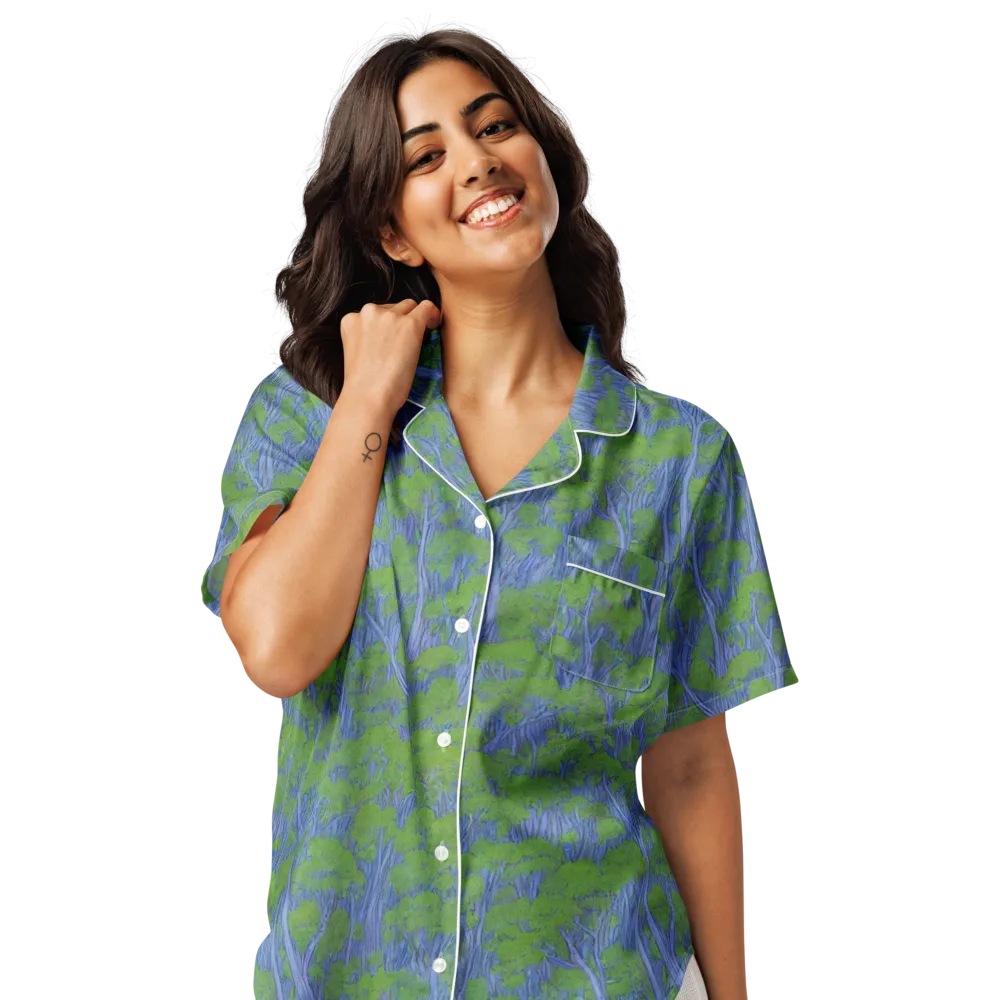 Bluegum Canopy on Women's Short Sleeve Pajama Top — Front