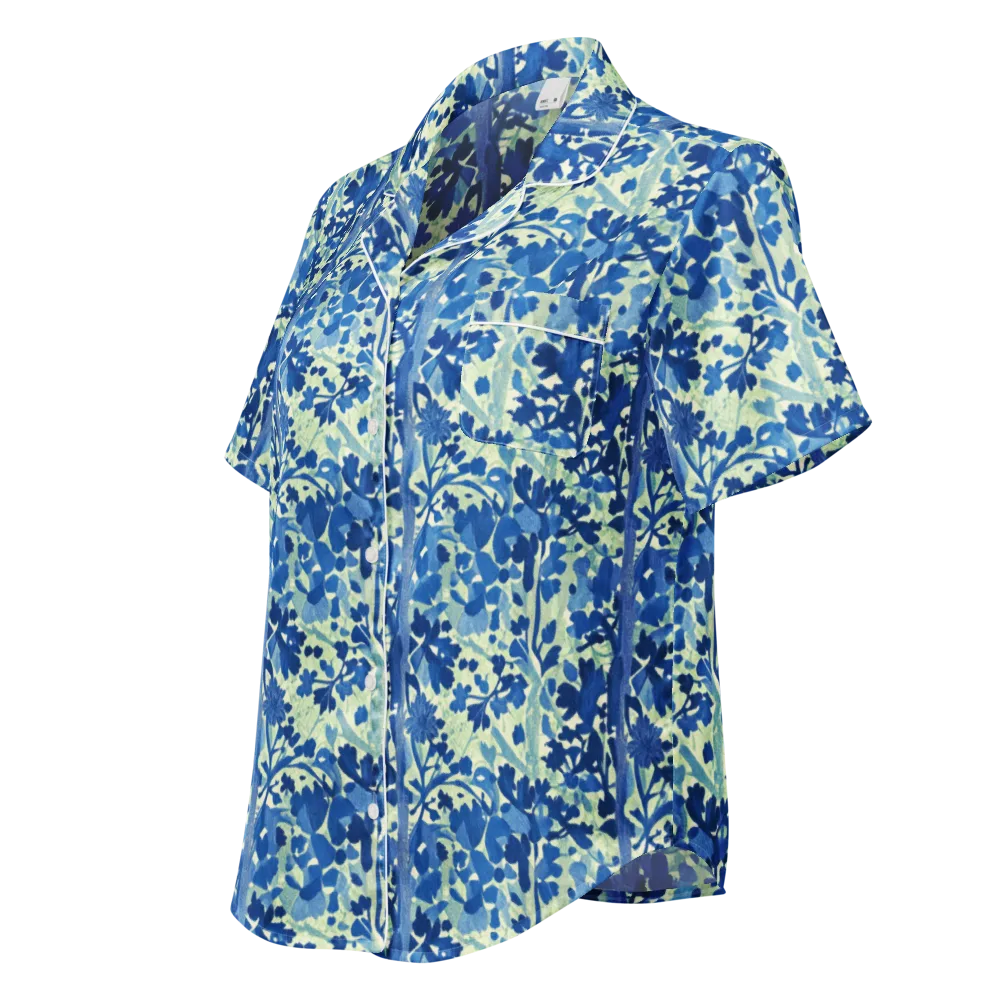 Indigo Conservatory on Women's Short Sleeve Pajama Top — Left Front