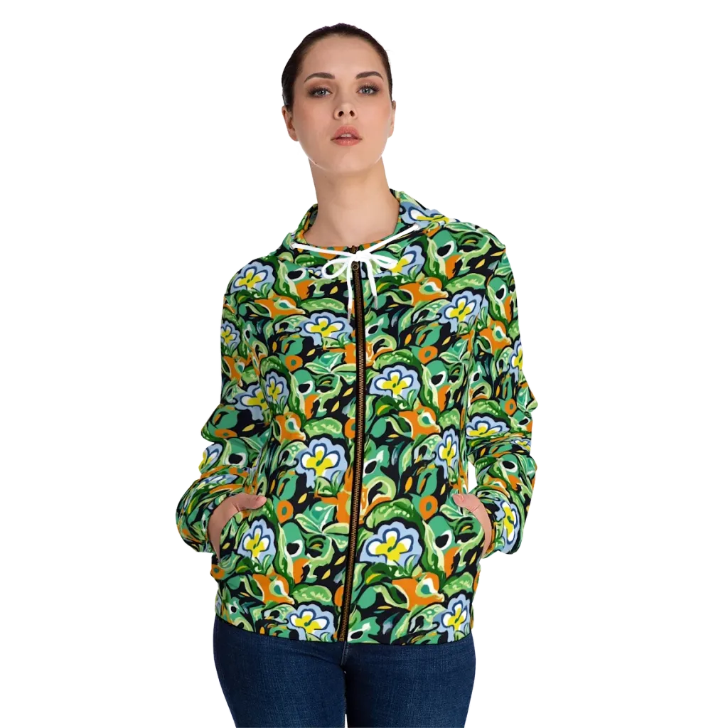 Verdant Rhapsody on Women's Full-Zip Hoodie — Front On Person