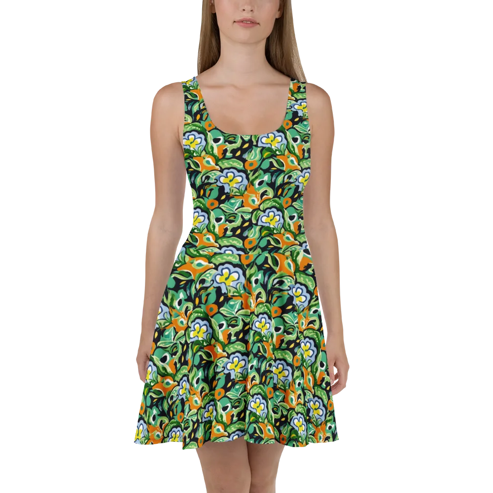 Verdant Rhapsody on Skater Dress — Front
