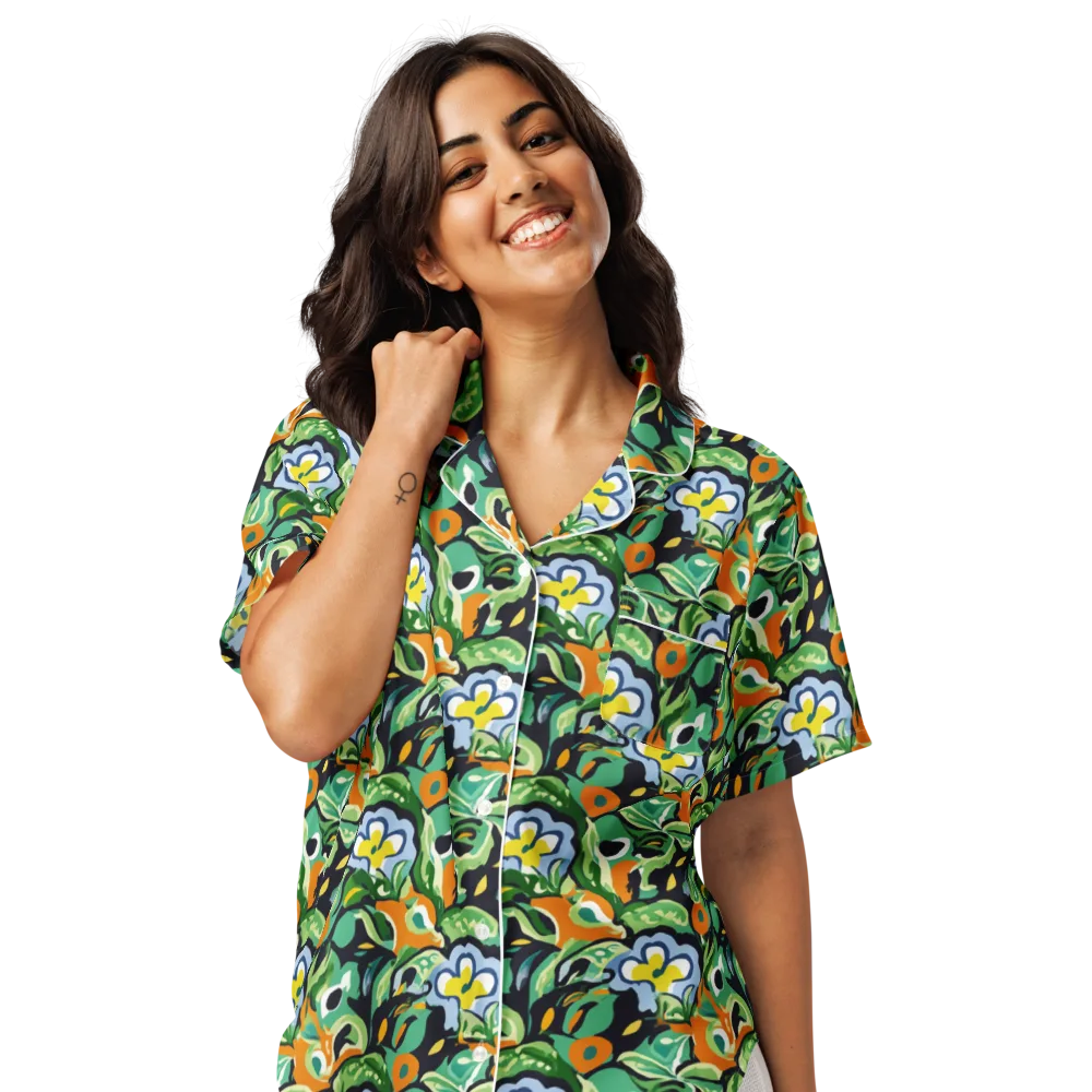 Verdant Rhapsody on Women's Short Sleeve Pajama Top — Front
