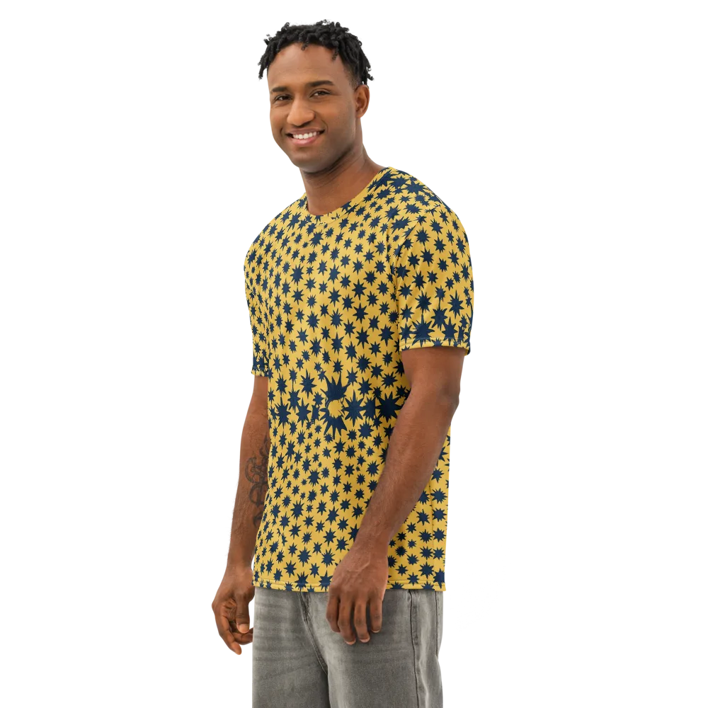 Navy Starfield on Men's Cotton Crew Neck T-Shirt — Left Front