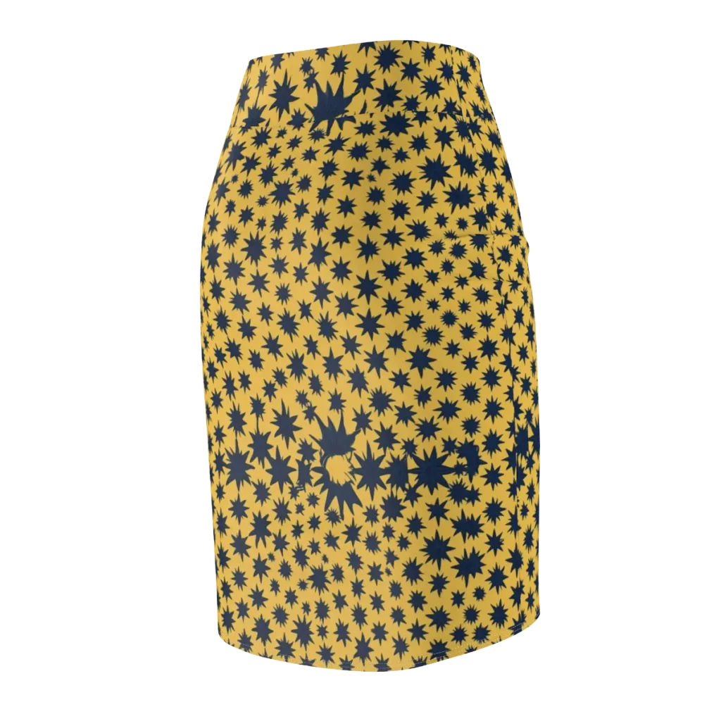 Navy Starfield on Pencil Skirt — Back Side