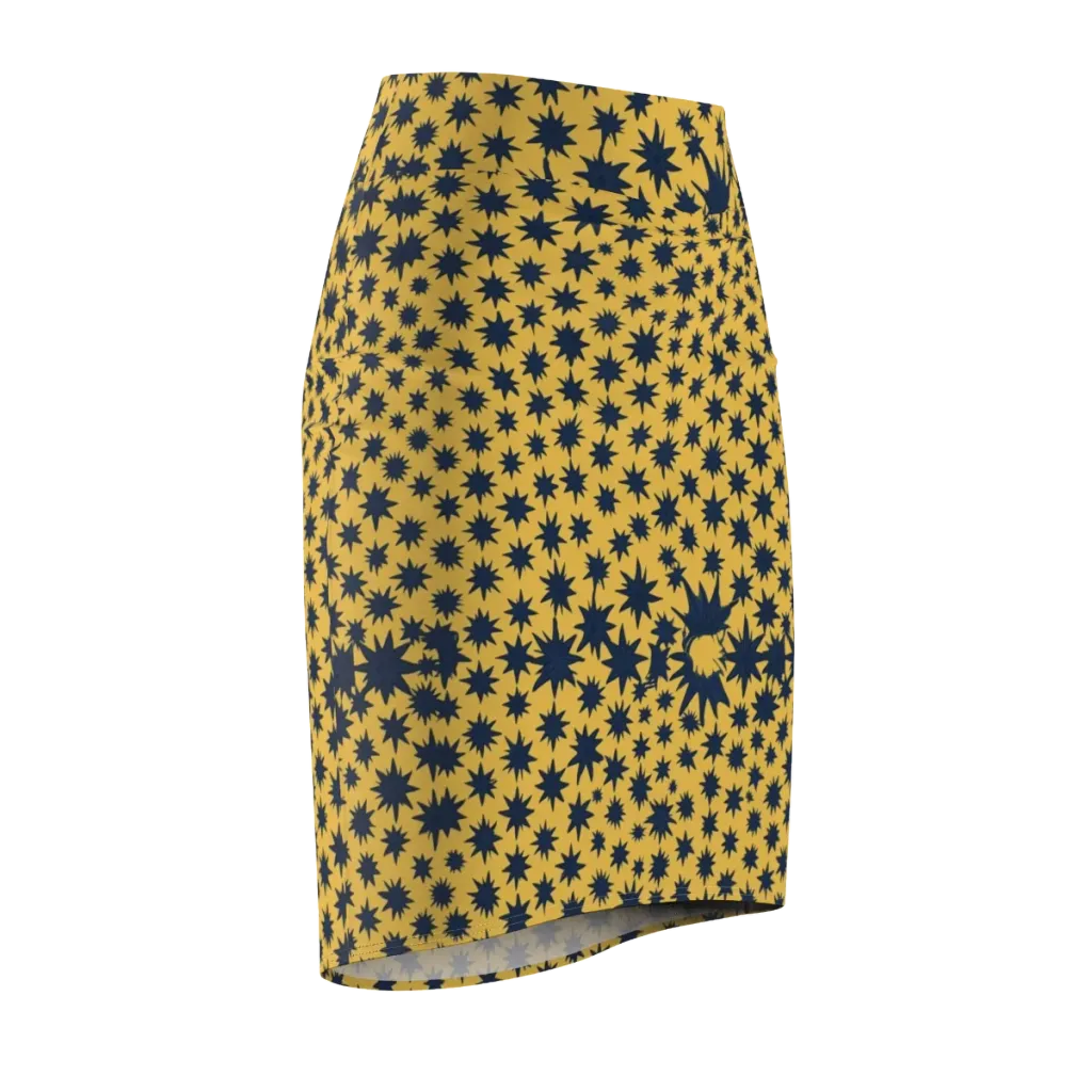 Navy Starfield on Pencil Skirt — Front Side