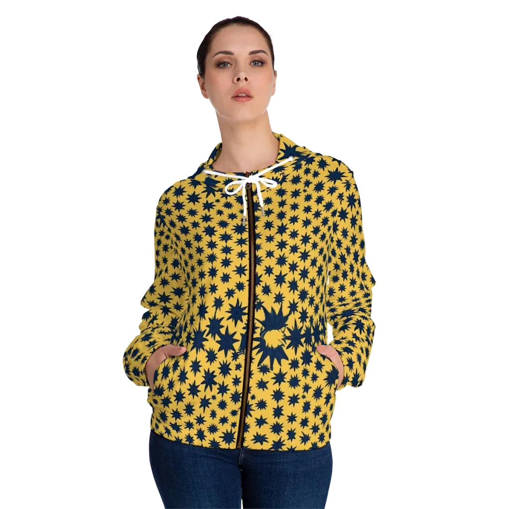 Navy Starfield on Women's Full-Zip Hoodie — Front On Person