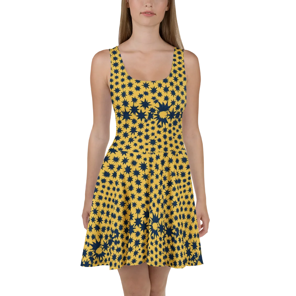 Navy Starfield on Skater Dress — Front