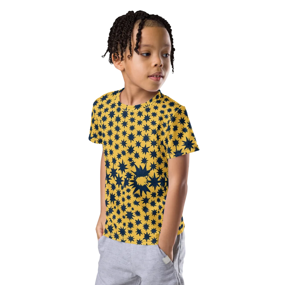 Navy Starfield on Kids Crew Neck T-Shirt — Left Front