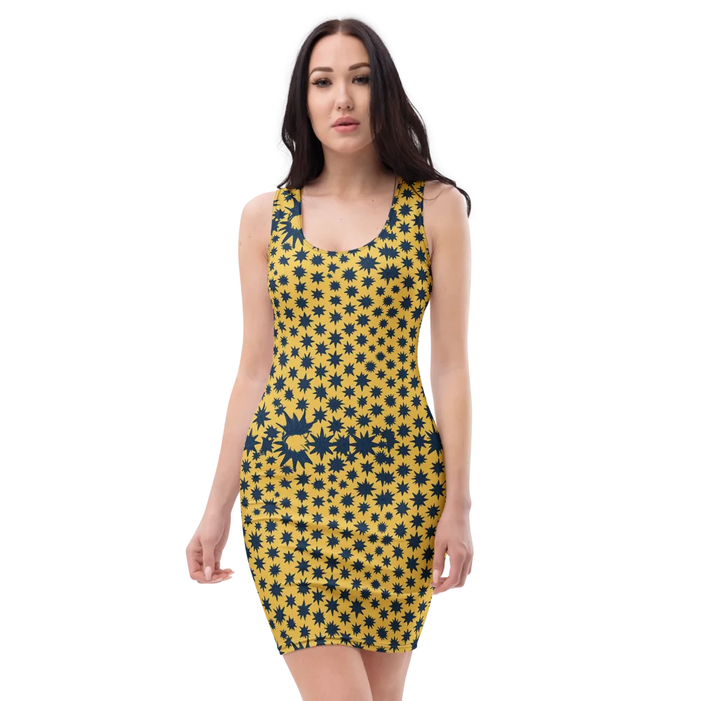Navy Starfield on Bodycon Dress — Front