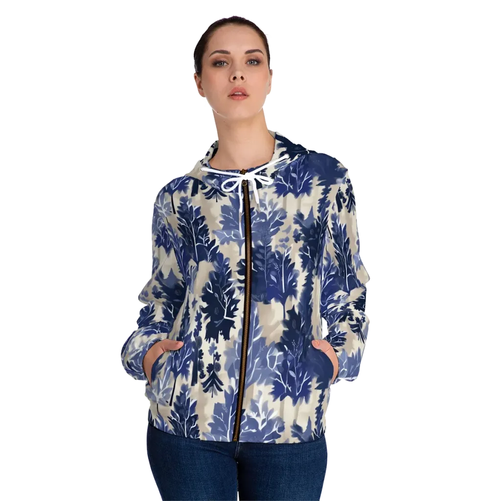 Indigo Understory on Women's Full-Zip Hoodie — Front On Person