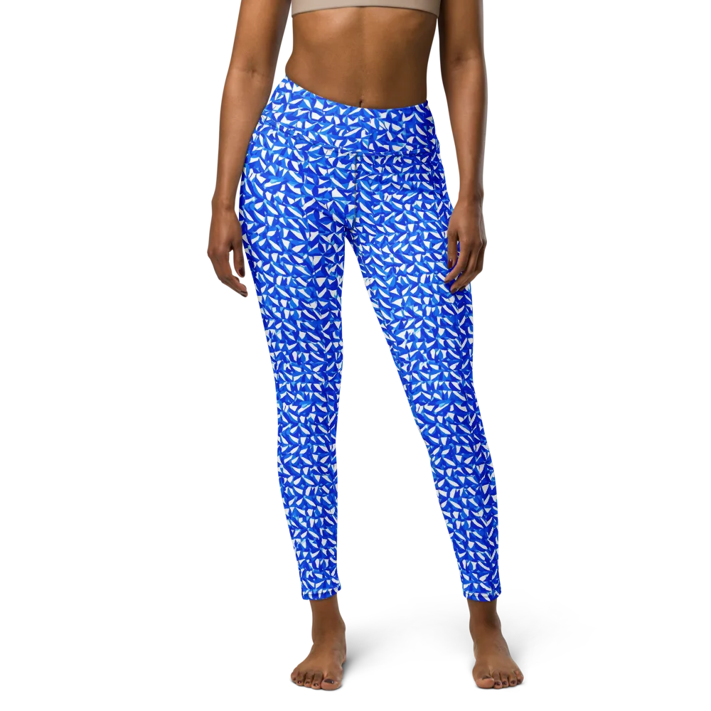 Azure Petal Static on Yoga Leggings — Front