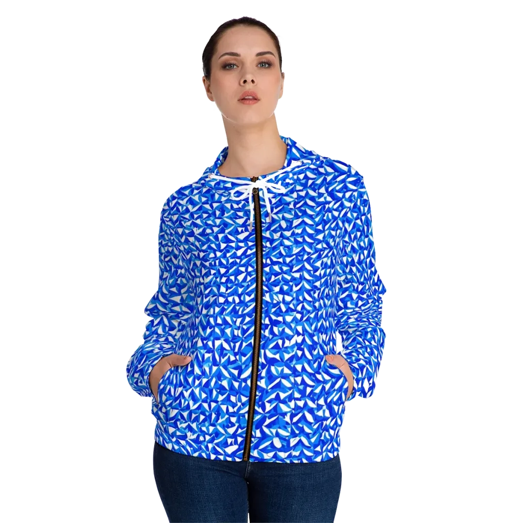 Azure Petal Static on Women's Full-Zip Hoodie — Front On Person