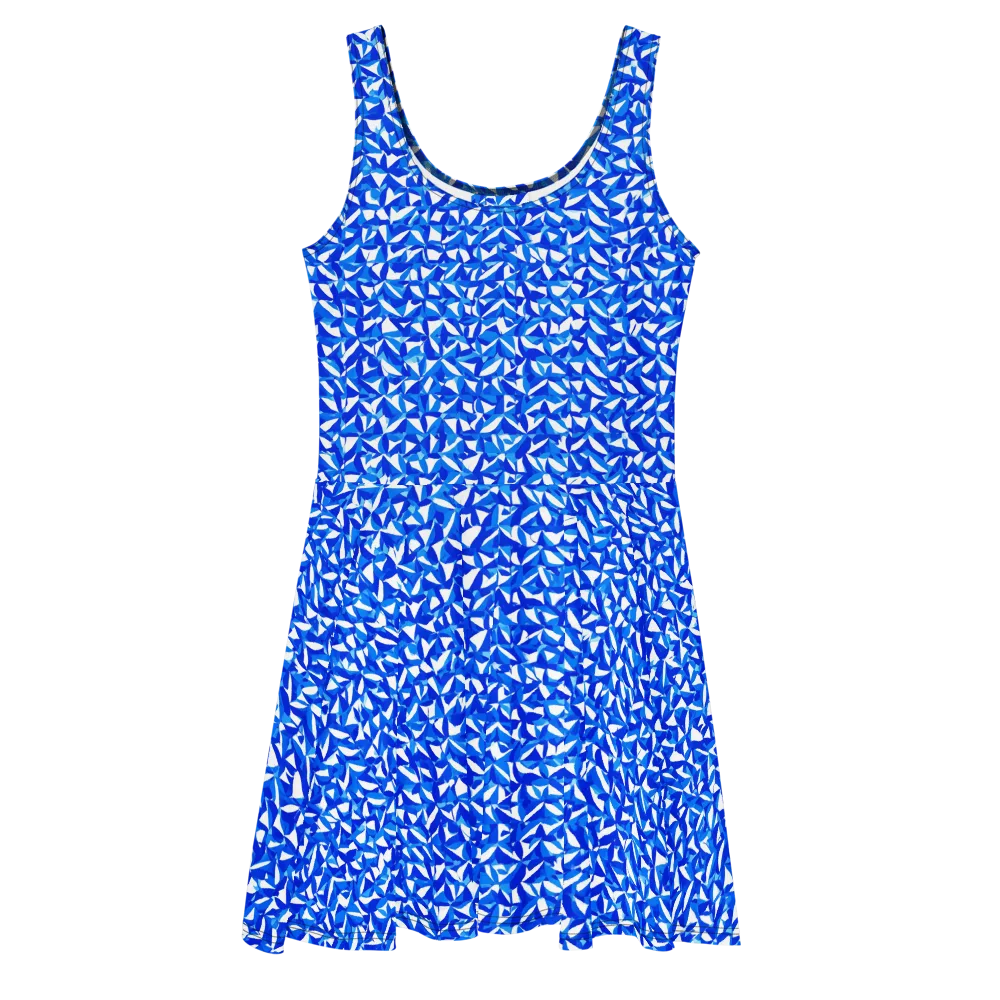 Azure Petal Static on Skater Dress — Front